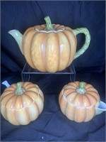 Otagiri Ceramic Pumpkin Teapot w/ Cream & Sugar