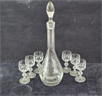 Vintage cut glass decanter & 6 glasses