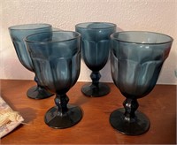 4 - Blue Glass Goblets by Valerie