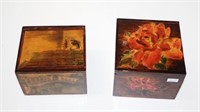 Two painted lacquered wooden caskets