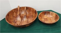 Wooden Salad Bowl With Fork & Spoon