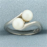 Cultured Pearl Toi Et Moi Ring in 14k White Gold