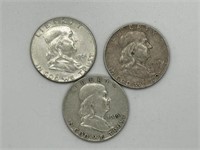 3pcs Franklin Silver Half Dollar