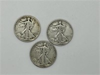 3pcs Vintage Walking Silver Half Dollars