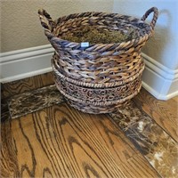 Double Handled Woven Basket Planter, Faux Greenery