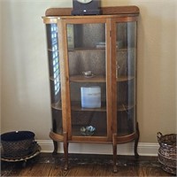 Antique Oak & Glass Round Front Curio Cabinet