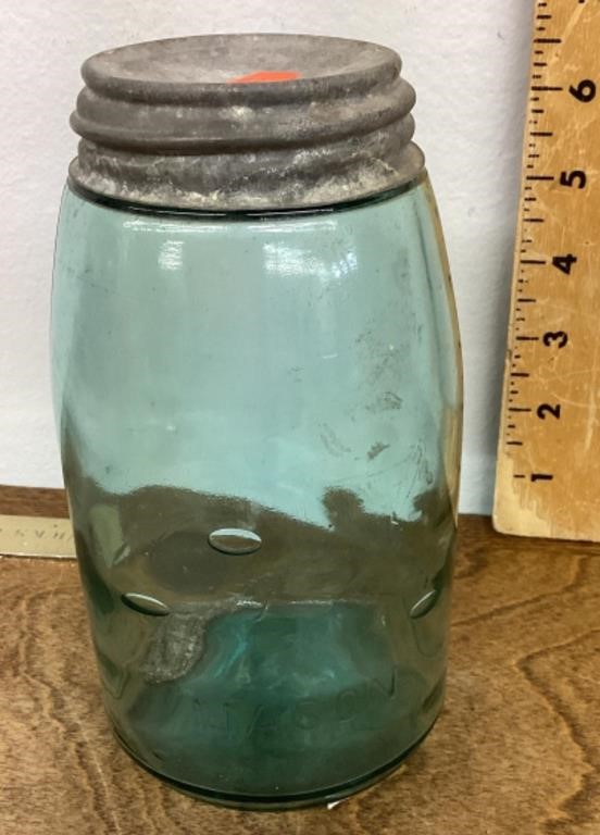Early blue Mason jar