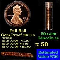Gem Proof Lincoln 1c roll, 1986-s 50 pcs