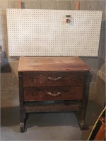 2 drawer work table with pegboard 31"w 31"h