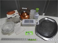 Copper tea kettle, cake pan, food choppers & grate