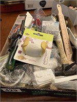 Box of misc. clips, hammer, desk items