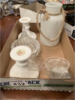 Box w/candleholders, & covered dish