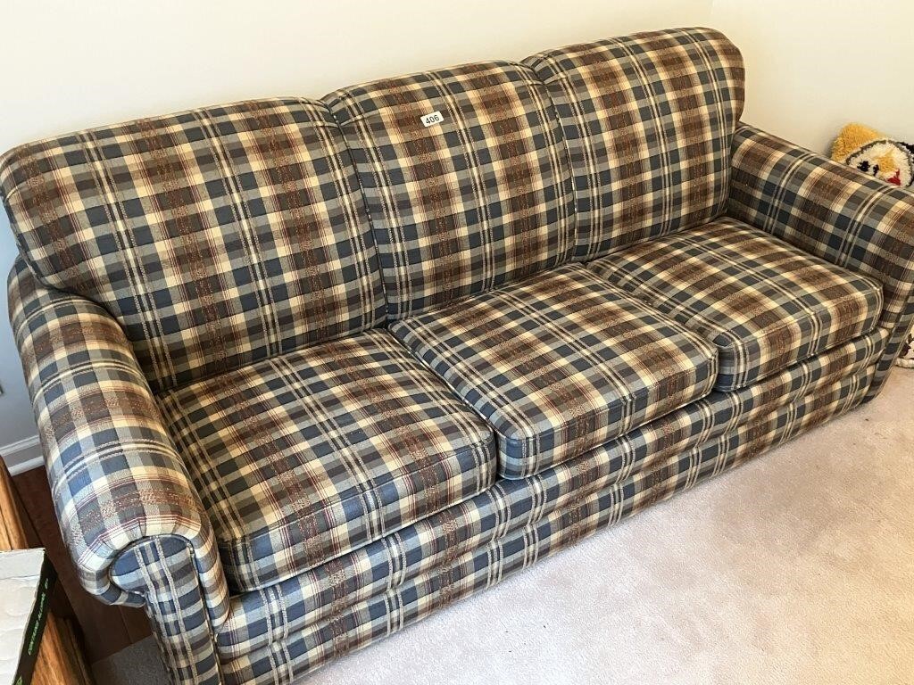 Sleeper sofa w/plaid upholstery