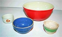 4 Pcs. Halls Ribbed 9 1/2" Bowl, Small Pottery