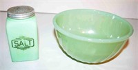 Fire KIng Bowl, Jadeite Salt Shaker w/ Lines,