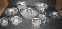 (10 Pcs) Three Footed Bowl, Pressed Glass Bowls,