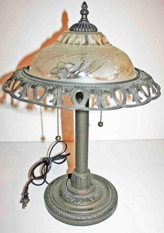 Cast Metal Table Lamp w/ Metal Cut Out