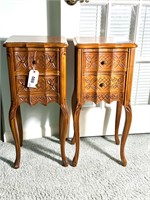 Pair of French Style 2 Drawer Stands ~ Carved