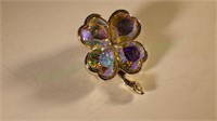 Rare WEISS Aurora Borealis crystal clover brooch!