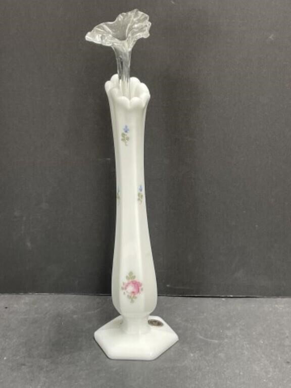 Westmoreland Milk Glass Vase with Glass Flower