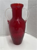 Red Glass Double Handled Vase