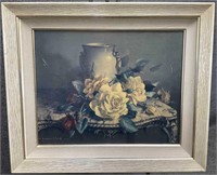 Framed Still Life Print, White Roses