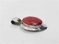 Sterling Silver Red Fosolized Coral Pendant