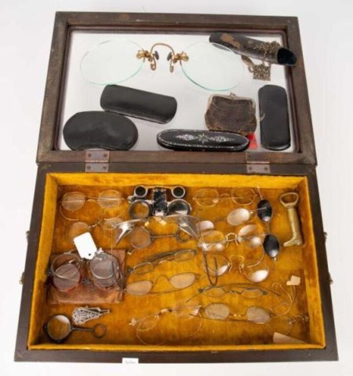 Antique Eyeglasses Collection w/ Display Case.