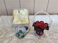 Red/Ruby Glass Basket and Ornate Butterfly Cup