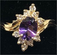 H306 14KT YELLOW GOLD AMETHYST AND DIAMOND