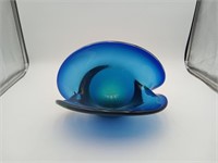Murano Glass Blue Clam shell dish ART Glass