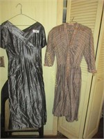 1 grey and 1 brown and grey dress 1950's