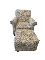 A Corinthian Inc Upholstered Chair w/ Ottoman