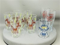 9 Vintage drinking glasses - 4 to 6" h