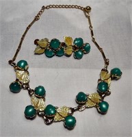 1960's Berry & Leaf Necklace & Earrings Set