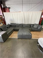 7pc Grey Leather Texture Sectional Sofa w/Otto