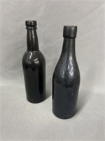 (2) Early Olive Recovered Bottles