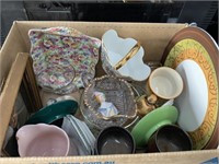 BOX LOT OF MIXED CHINA  AND POTTERY