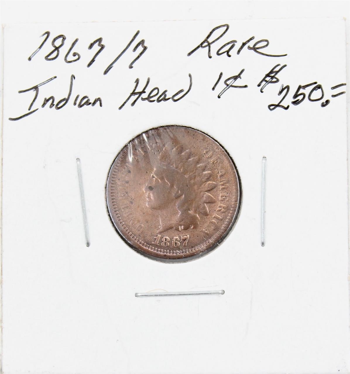RARE 1867/7 Indian Head Cent