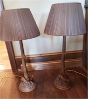 Pair of Lamps with Deer in the Forest Motif