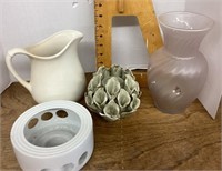 Glass and ceramic vases, pitcher, candleholder