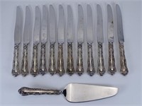 13 STERLING SILVER HANDLED KNIVES/SERVER