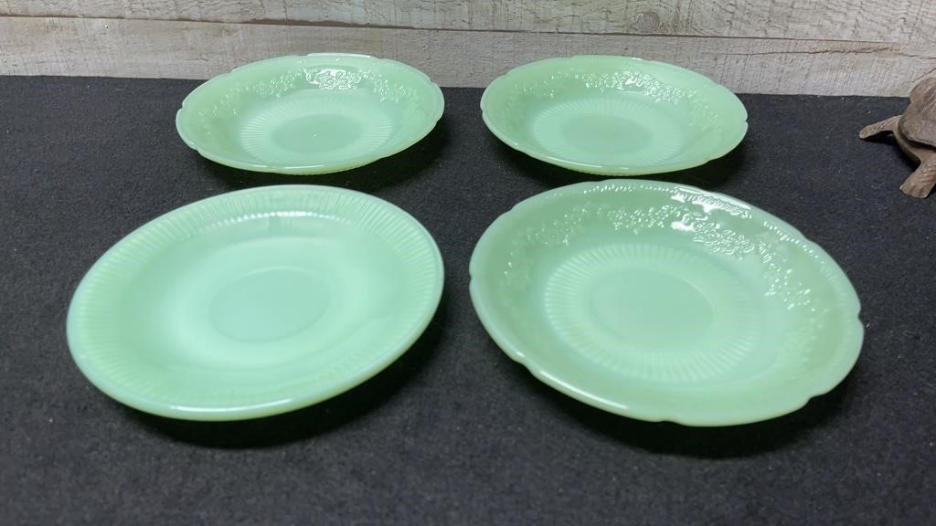 3 Small Jadeite Plates & Saucer