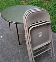 Round Folding Table & 3 Folding Chairs