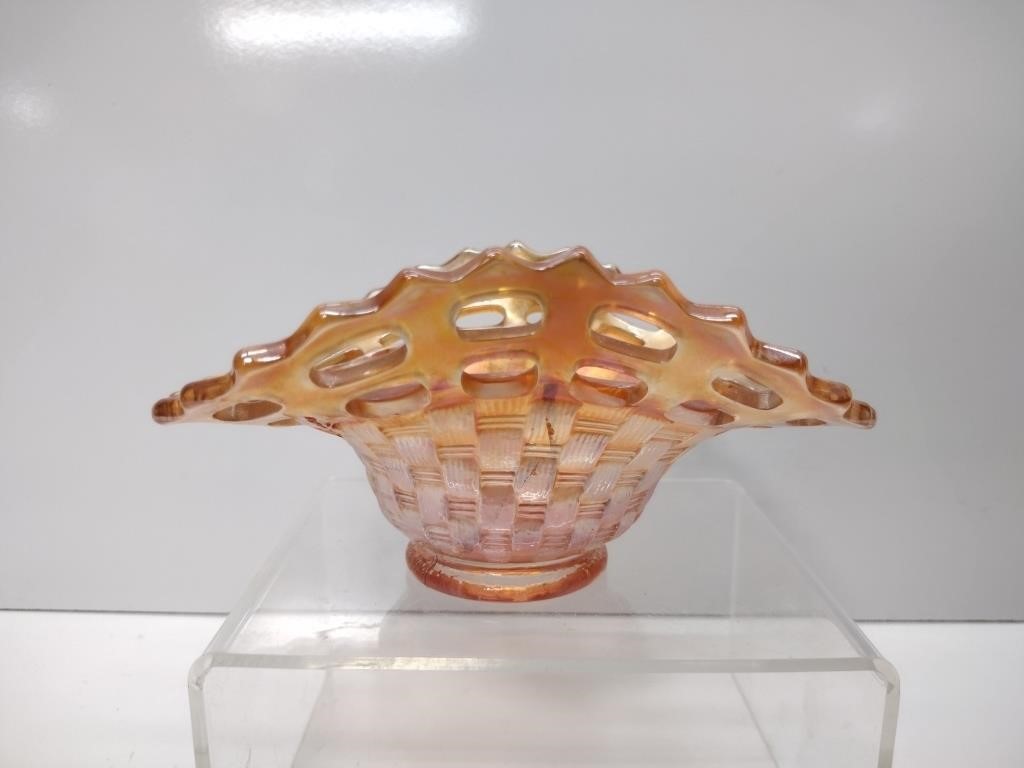 Marigold Carnival Glass Basket