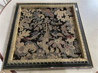 Framed Needle Point Floral Bird Tapestry