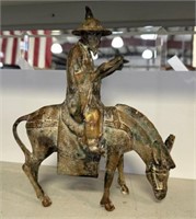 Japanese Gilt Metal Man and Horse Sculpture