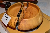 Wooden & metal bowl sculpture 5" t x 12" diam