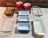 Red & Blue Pyrex Refrigerator Dishes, assorted