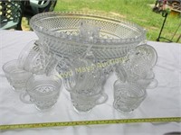Glass Punch Bowl Set - 18 Matching Cups